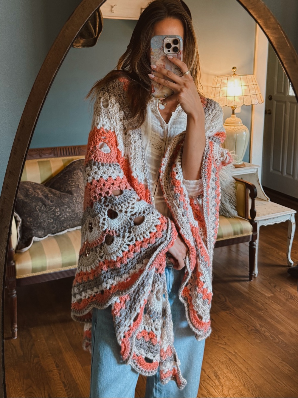 LONG Handmade Crochet Shawl cape shrug poncho